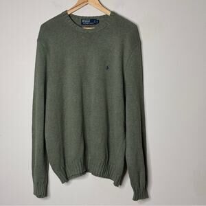 Polo Ralph Lauren Olive Green Knitted Cotton Crew Sweater Size XL